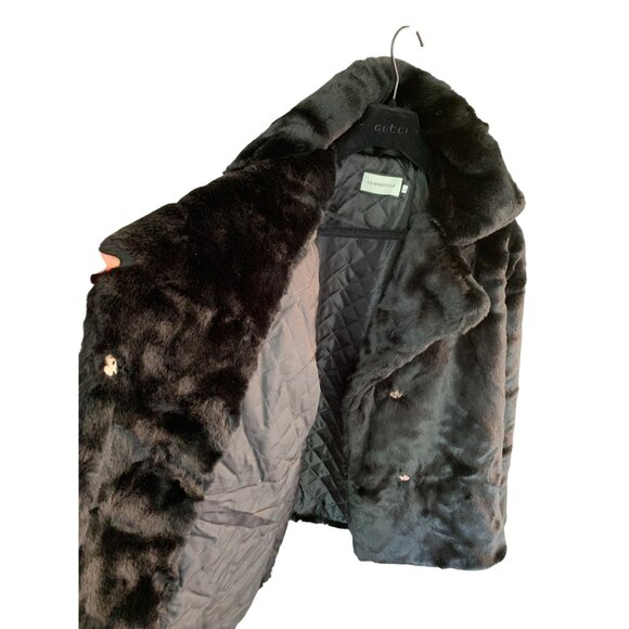 Clmmeiyuan Black Faux Fur Jacket Quilt Lining Ultra Soft Plush Size M/L RT10290 - Picture 3 of 10